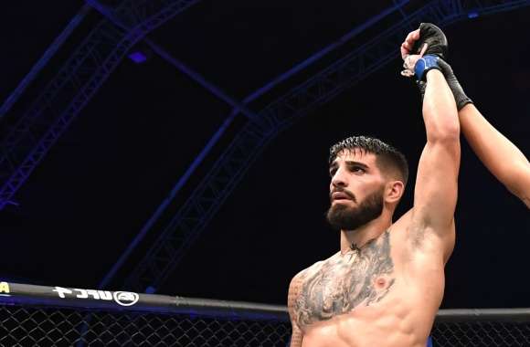 Victorious MMA Fighter Celebrating Win in Octagon - UFC Sports