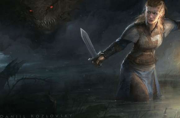 Viking Blonde Sword Creature Dark Lantern Woman Warrior Fantasy Woman Warrior Wallpaper