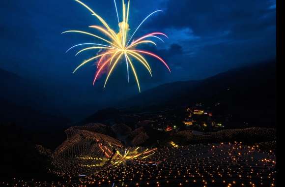 Village Landscape Mountain Colorful Night Photography Fireworks