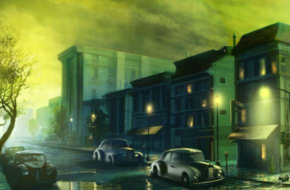 Vintage Night Street HD Drawing Wallpaper