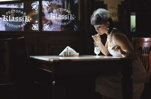 Vintage Woman in Café -