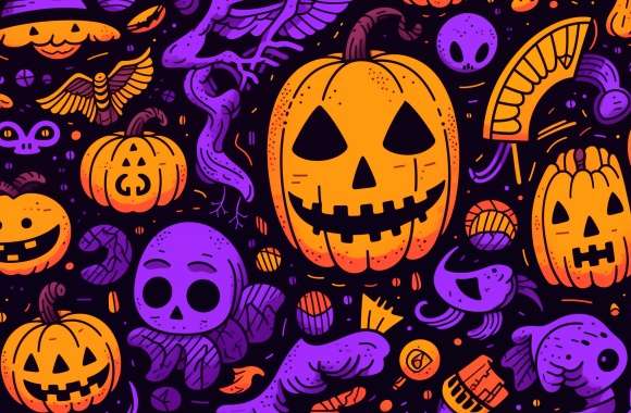 Violet and Orange Halloween Pattern Wallpaper wallpapers hd quality