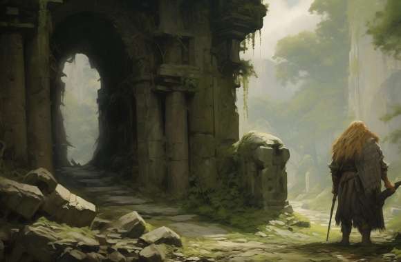 Warrior amidst Ancient Ruins wallpapers hd quality