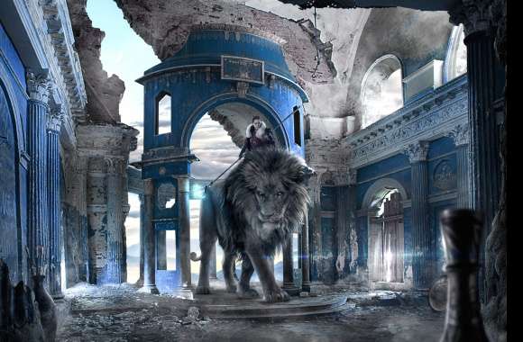 Warrior and Lion in Ruins - Fantasy wallpapers hd quality