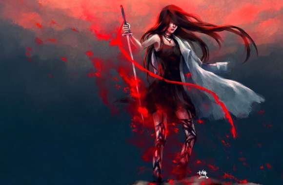 Warrior in the Crimson Mist - HD Fantasy Wallpaper