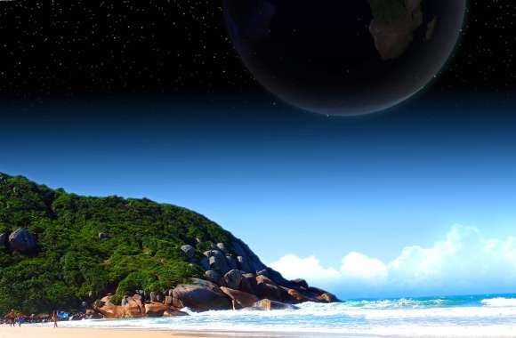 Water Fantasy Earth Sky Moon Bay Ocean Beach Summer Photography Manipulation Wallpaper wallpapers hd quality