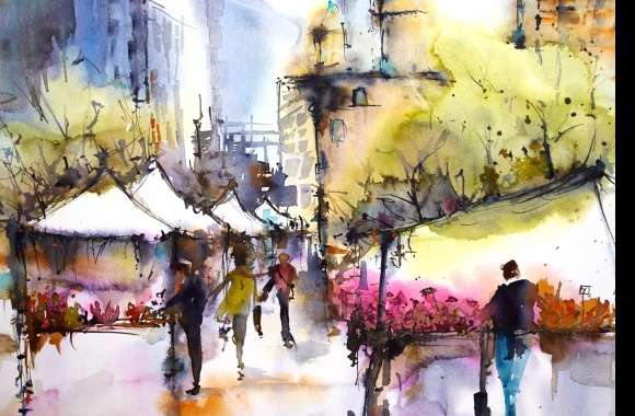 Watercolor Town Life