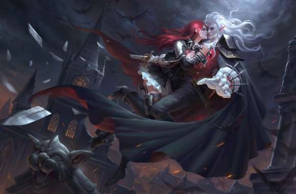 Weapon Bat Pointed Ears Red Hair White Hair Dark Vampire
