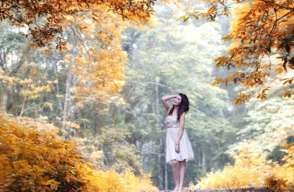 Whimsical Autumn Woman in Nature