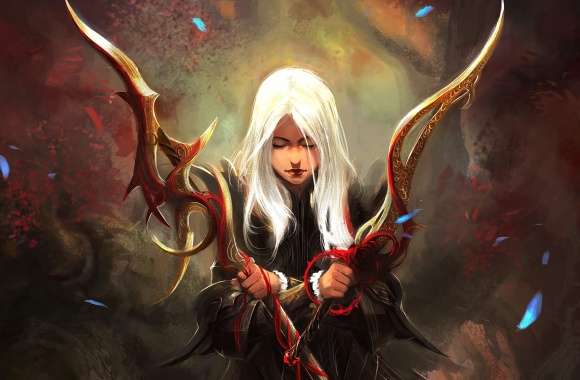 White-Haired Warrior HD Fantasy Wallpaper