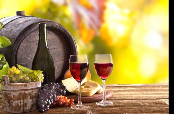 Wine Barrel Cheese Grapes Glass Photography Still Life wallpapers hd quality