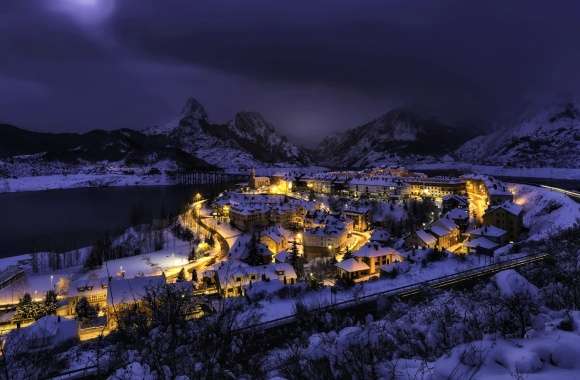 Winter Lights in Snowy Mountain Town -