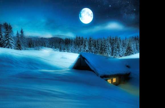 Winter Night Cabin wallpapers hd quality