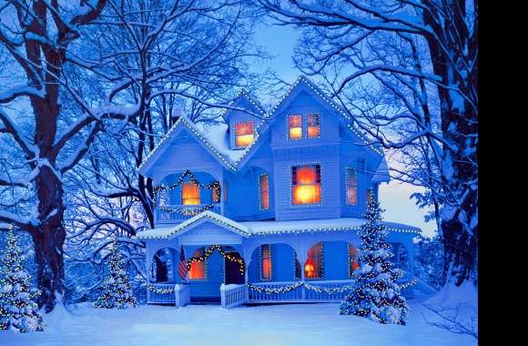 Winter Snow Glow Christmas Tree Light House Holiday Christmas