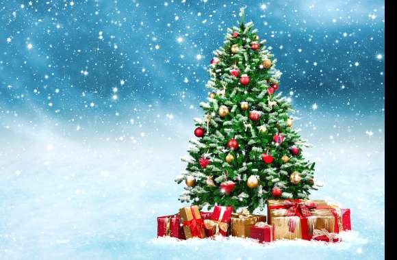 Winter Wonderland HD Christmas Tree and Gift Wallpaper