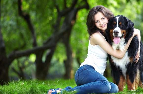 Woman and Dog in Nature -