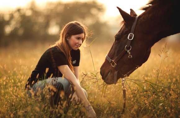 Woman and Horse at Sunset - wallpapers hd quality