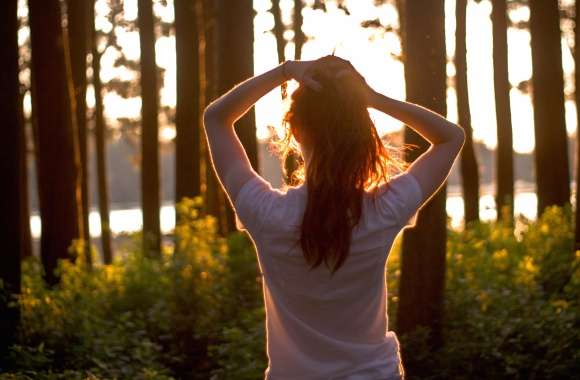 Woman in Forest Rear View - wallpapers hd quality