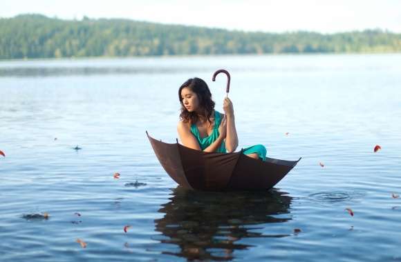 Woman Model on Umbrella Boat -