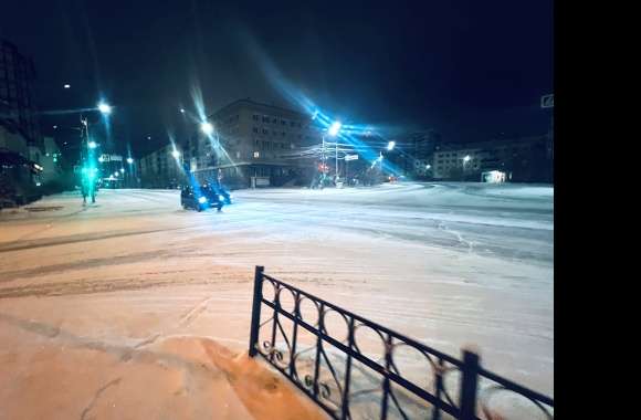 Yakutsk Russia Dark Night Snow Man Made Street