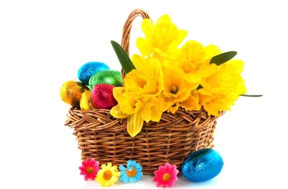 Yellow Flower Easter Egg Daffodil Flower Basket Colorful Egg Holiday Easter