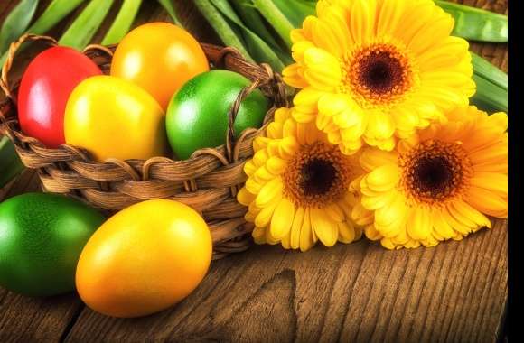 Yellow Flower Flower Gerbera Egg Easter Egg Basket Holiday Easter